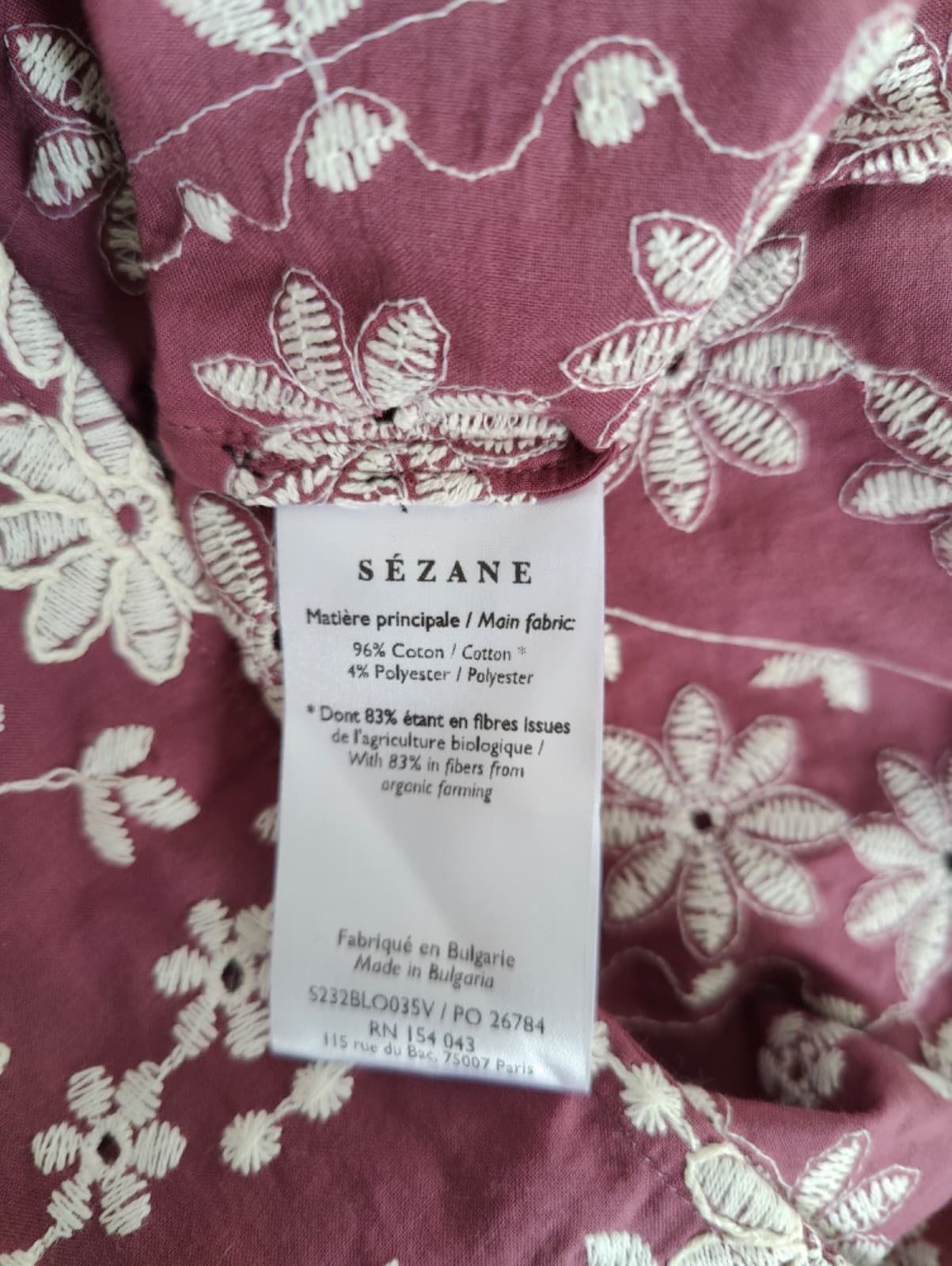 Blouse bordeaux à fleurs brodées Sézane – Taille XS — photo 6