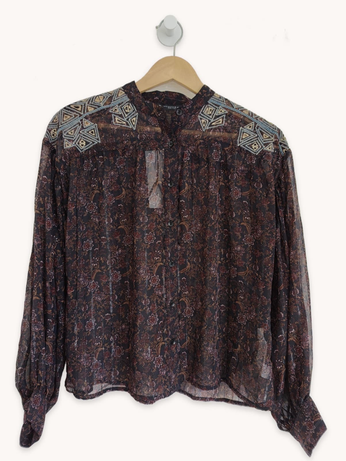 Blouse paisley marron à épaules brodées Zara – Taille S — photo 1