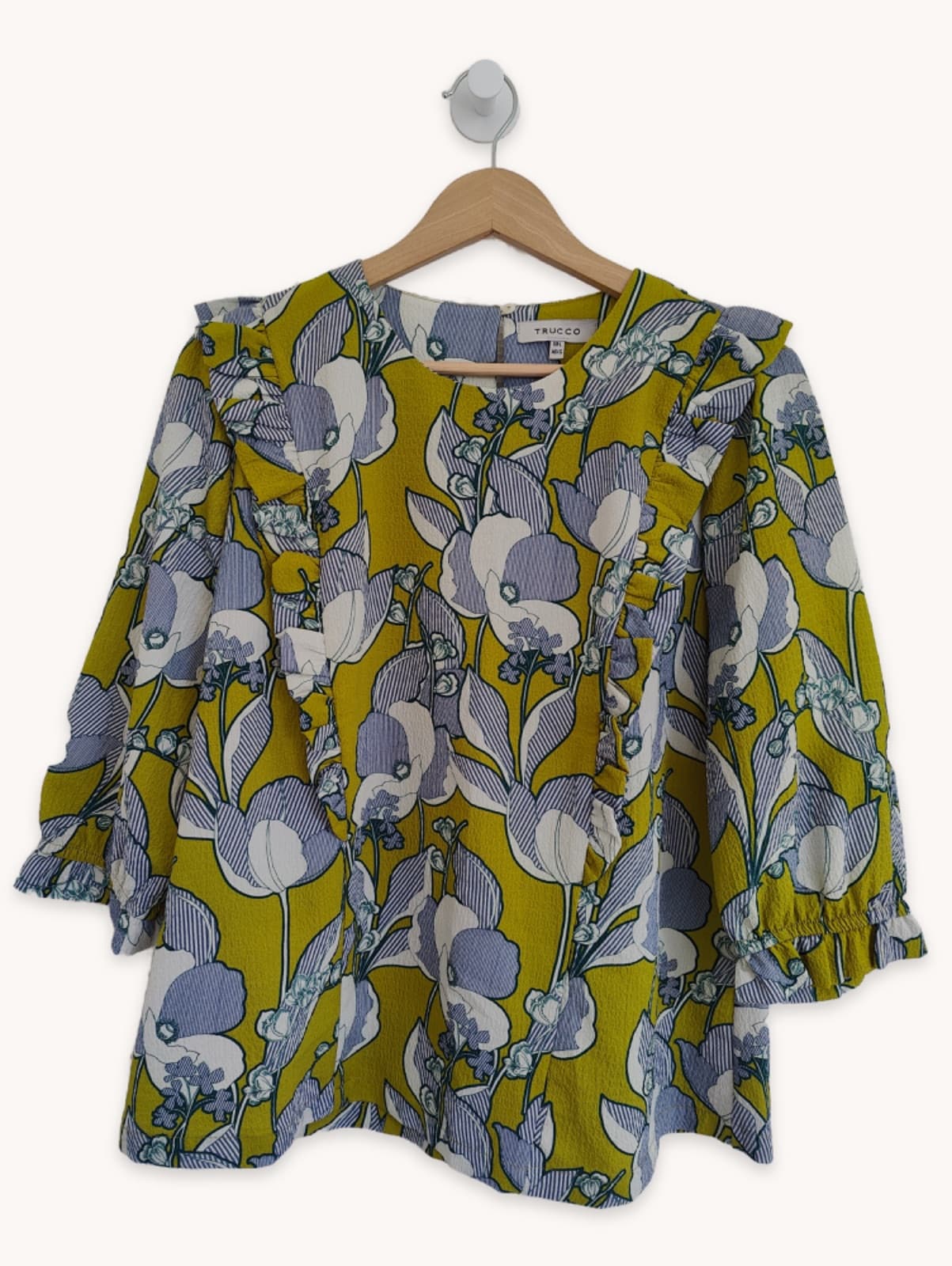 Blouse moutarde à grandes fleurs et volants Trucco – Taille L — photo 1