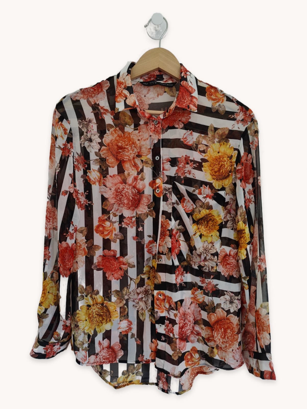 Chemise transparente fleurs et rayures Zara – Taille S — photo 1