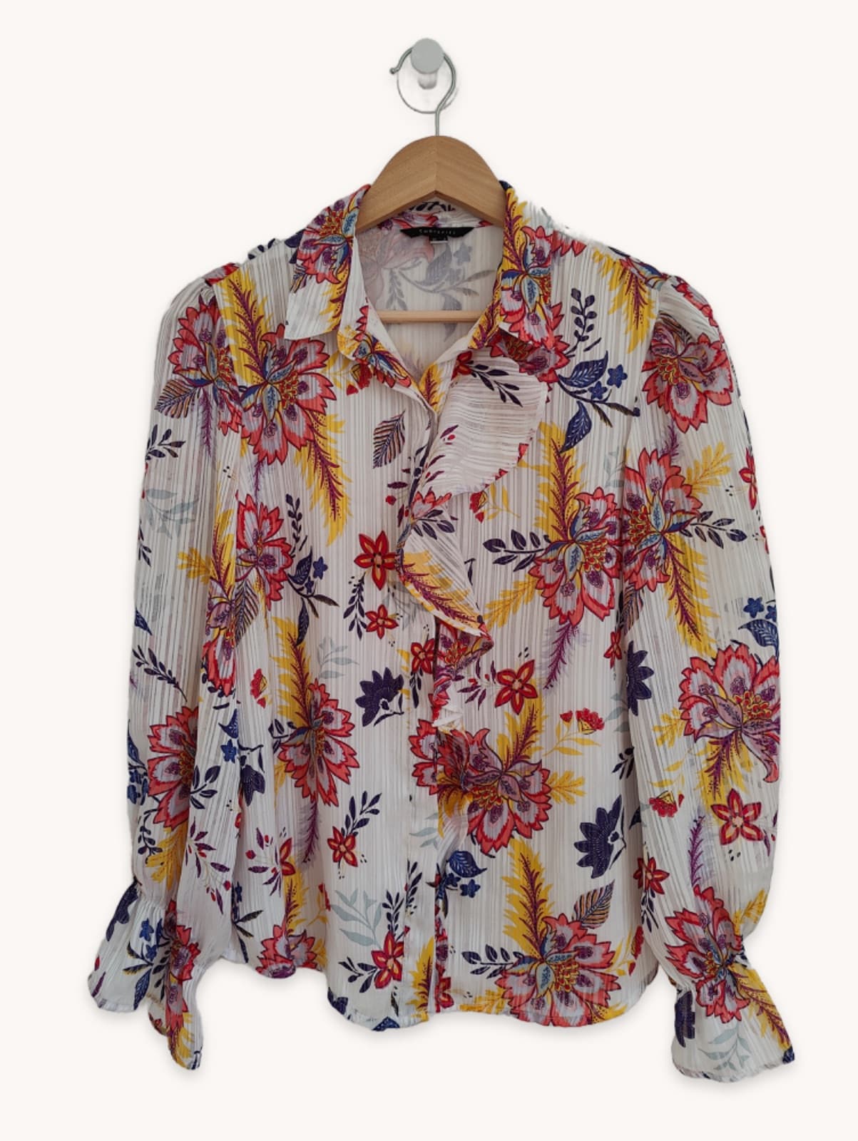 Camisa branca com flores tropicais Cortefiel – Tamanho S