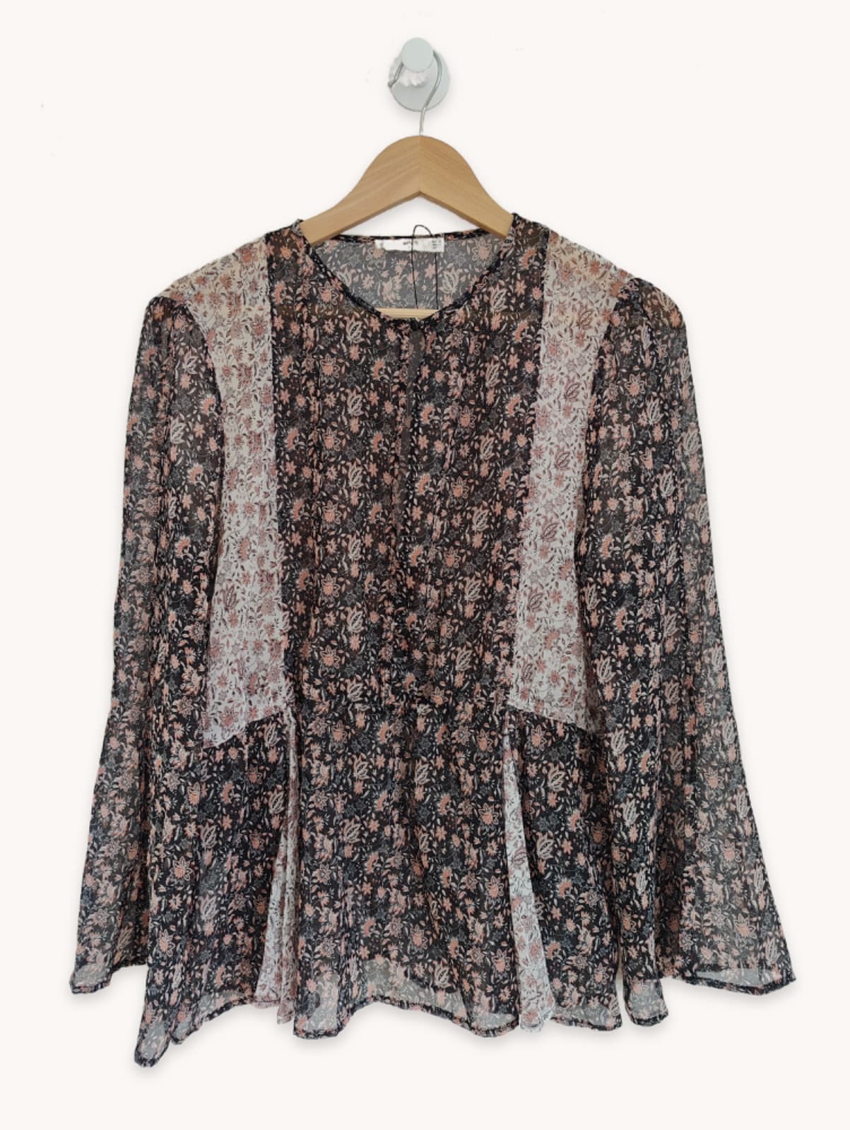 Blouse fleurie noire à manches évasées Mango – Taille XL — photo 1