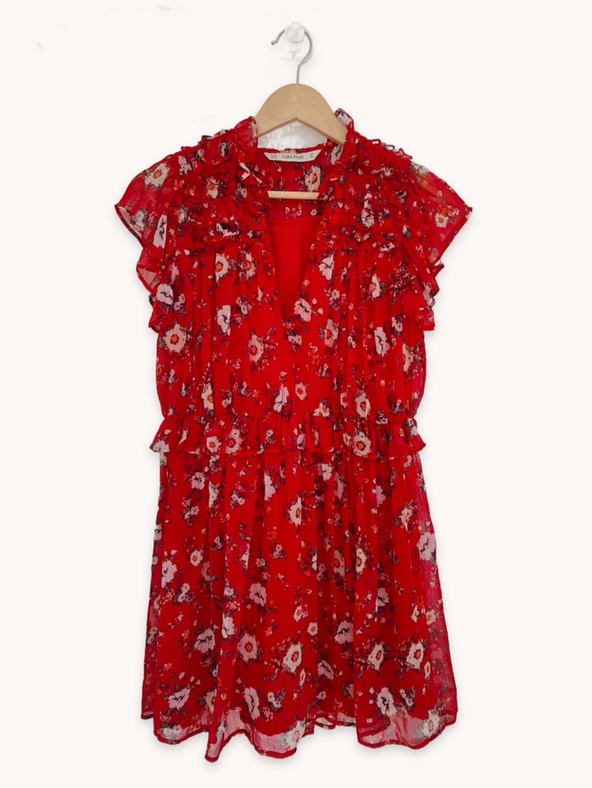 Robe fleurie rouge en mousseline à volants Zara – Taille XS — photo 1