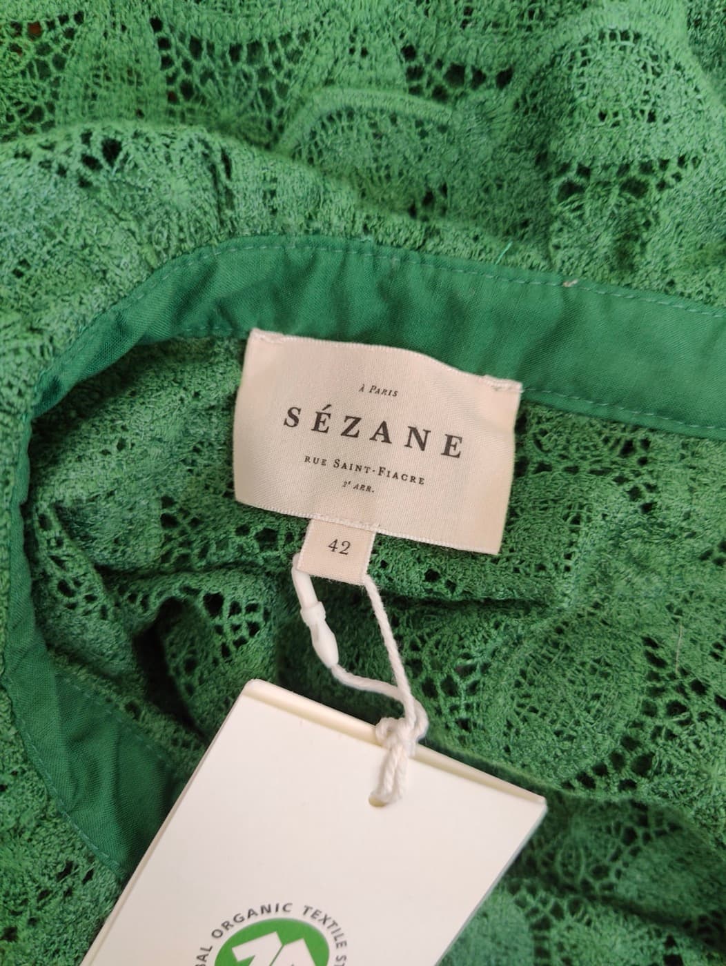 Chemise verte en dentelle à col montant Sézane – Taille 42 — photo 5