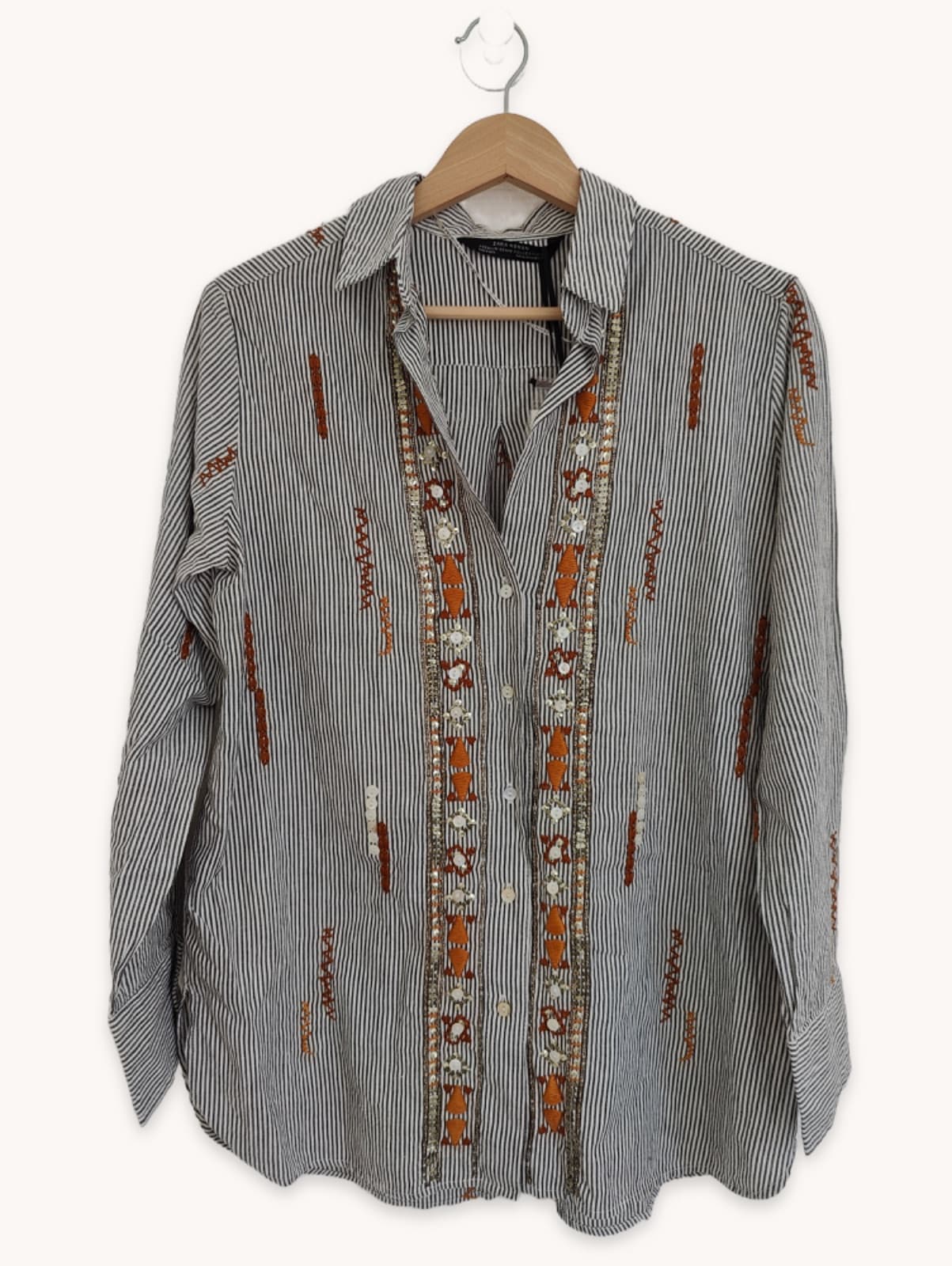 Chemise rayée à perles et broderies Zara – Taille XS — photo 1