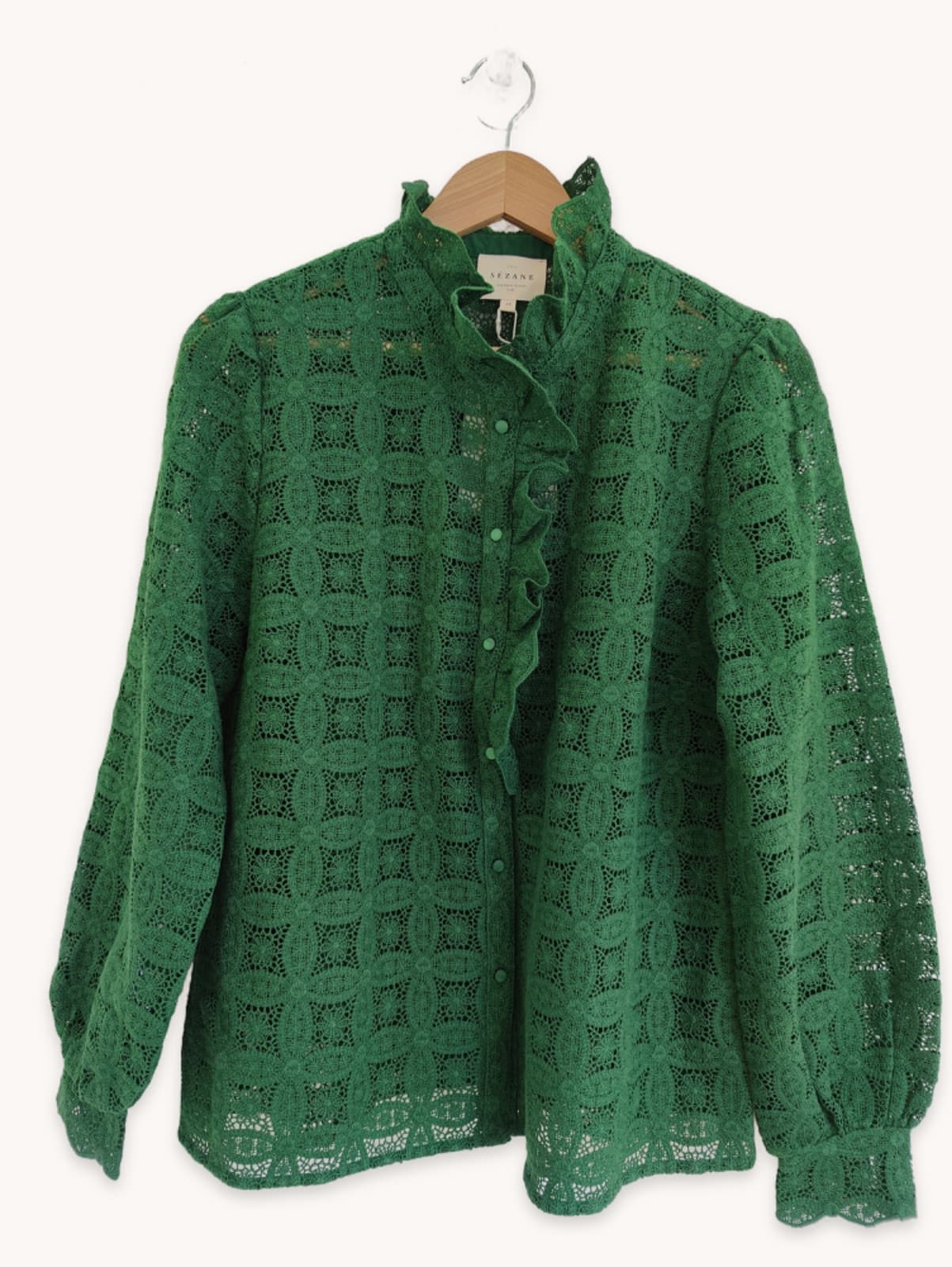 Chemise verte en dentelle à col montant Sézane – Taille 42 — photo 1