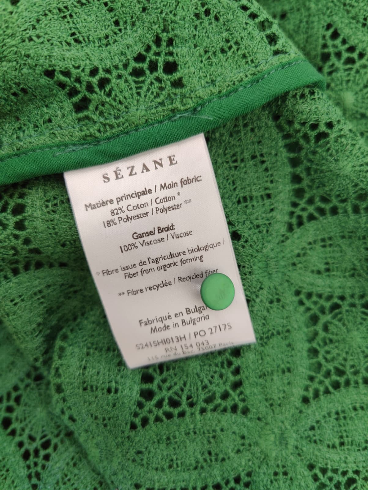 Chemise verte en dentelle à col montant Sézane – Taille 42 — photo 6