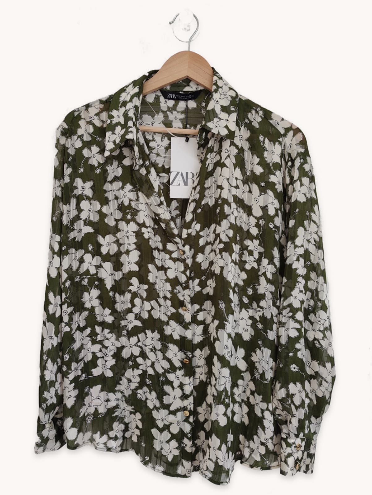 Chemise fleurie olive Zara – Taille L — photo 1