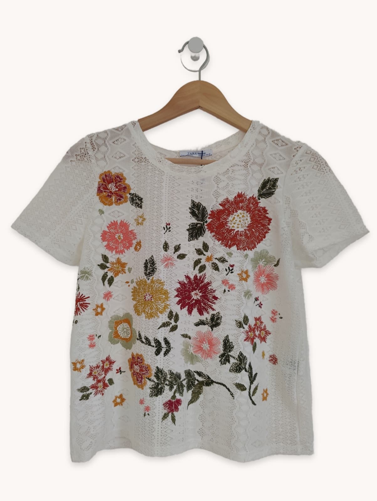 T-shirt en dentelle brodé fleurs Zara – Taille M — photo 1