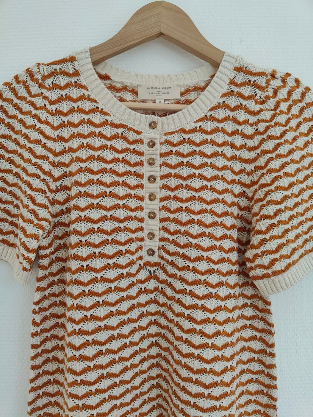 Pull en maille ajourée camel et écru Sézane – Taille M — photo 2
