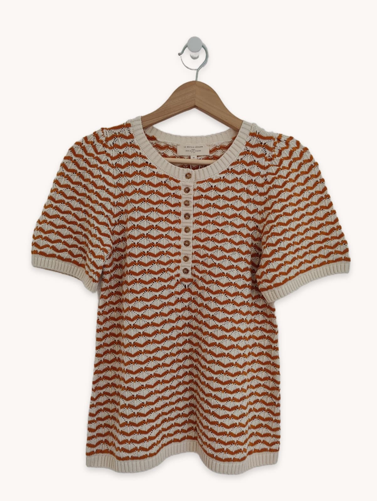 Pull en maille ajourée camel et écru Sézane – Taille M — photo 1