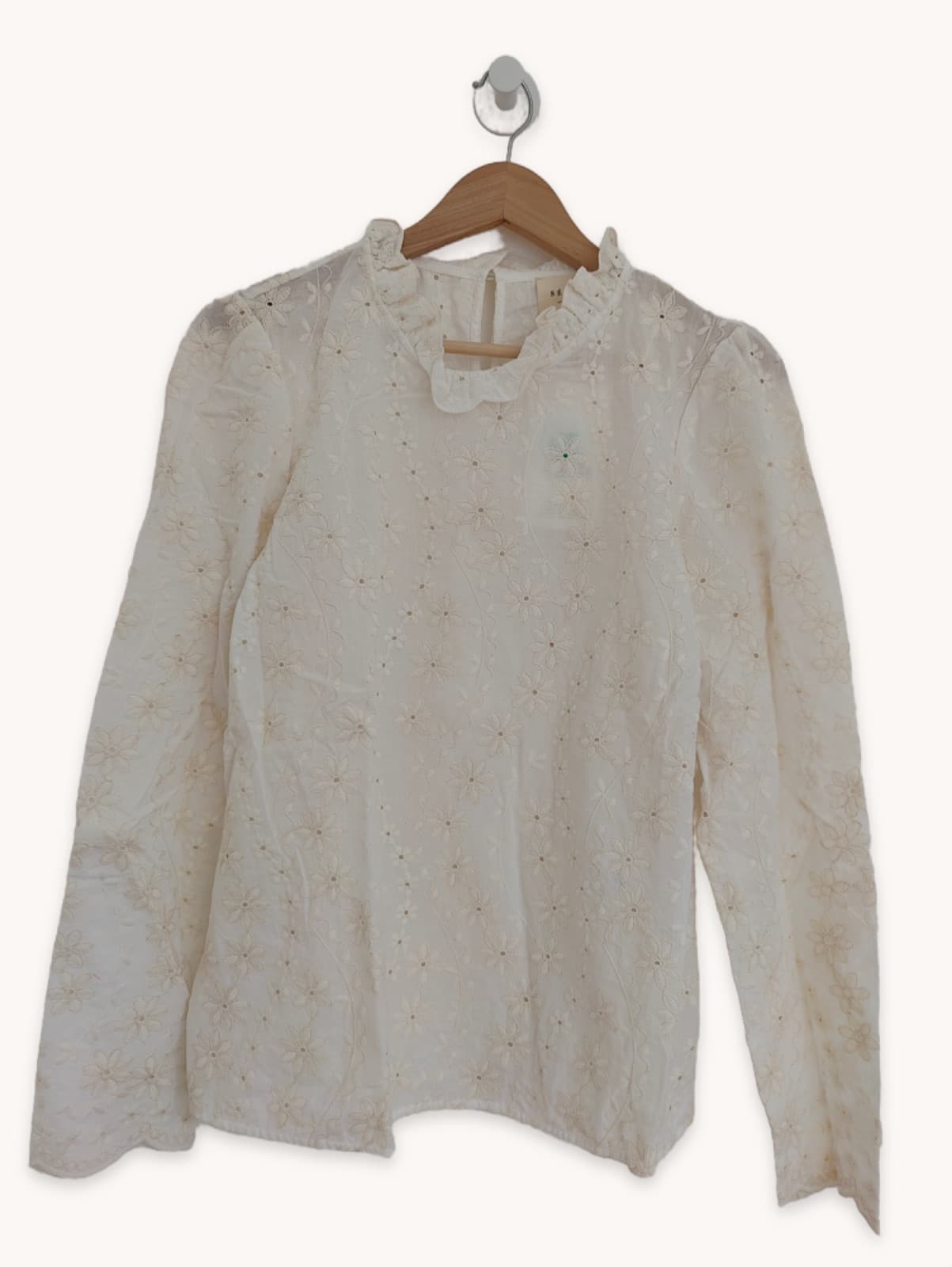 Blouse Sézane en broderie anglaise à col volanté — photo 1
