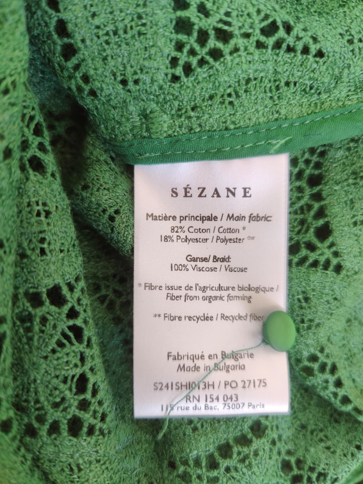 Chemise verte Sézane en dentelle ajourée – Taille 36 — photo 6