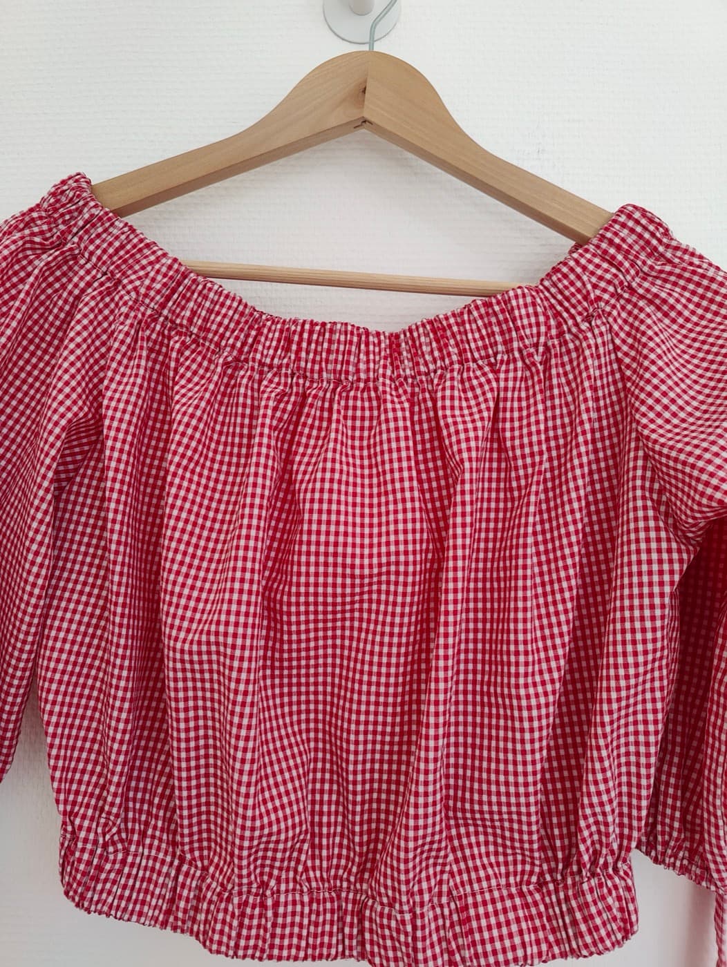 Top Zara vichy rouge à encolure bardot – Taille M — photo 2
