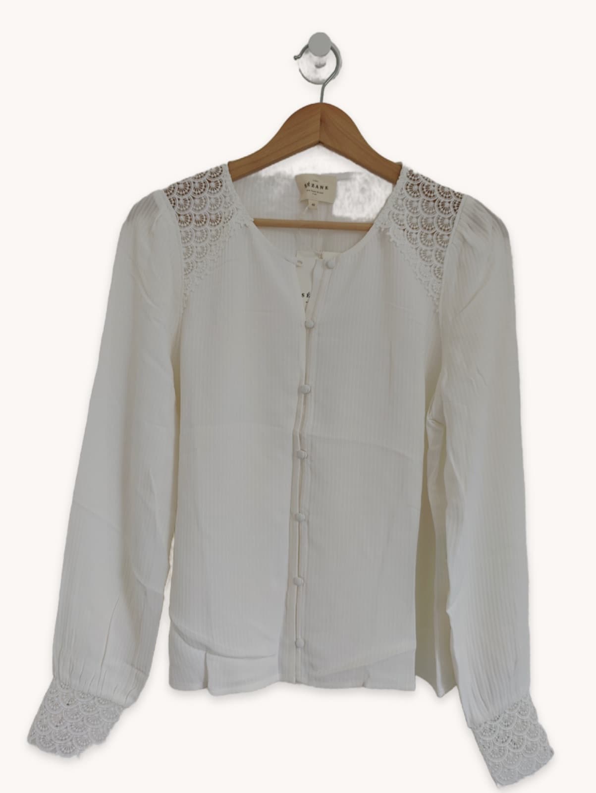 Blouse Sézane blanche à détails en dentelle – Taille 40 — photo 1