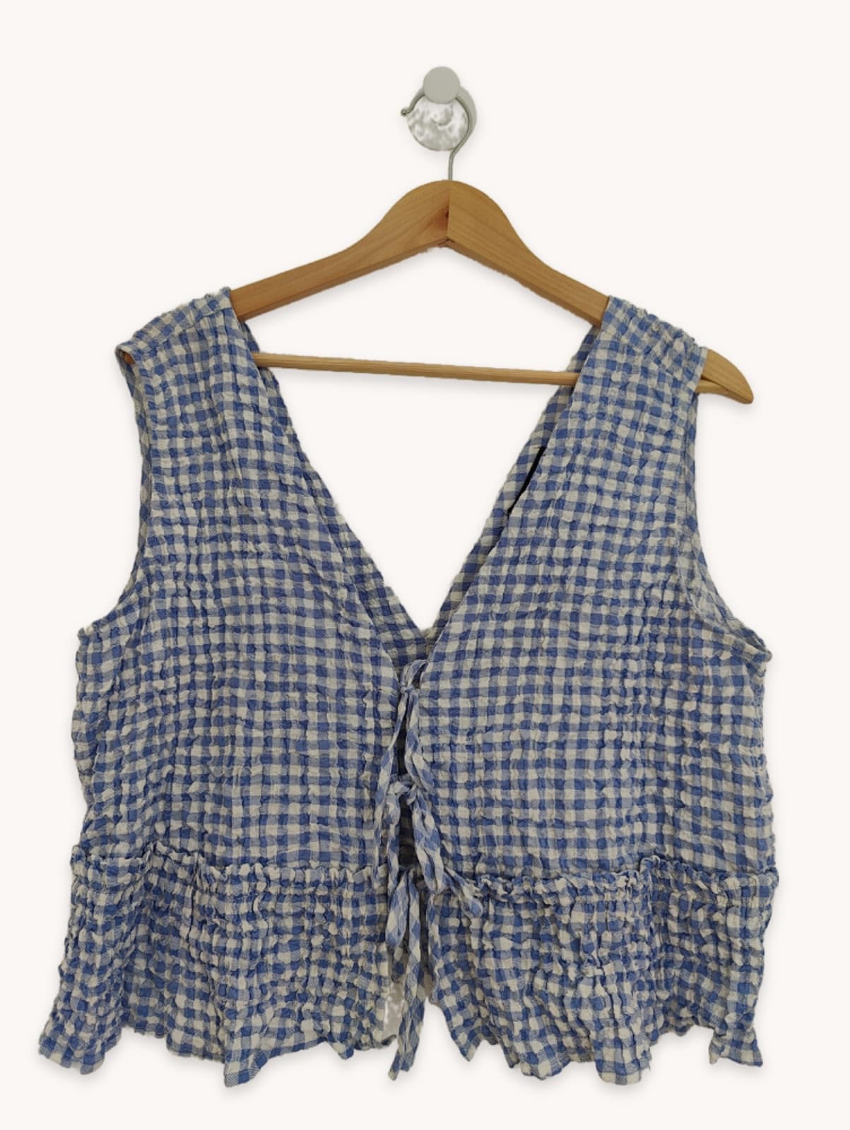 Zara Vichy-Top mit Waffelstruktur – Größe XL