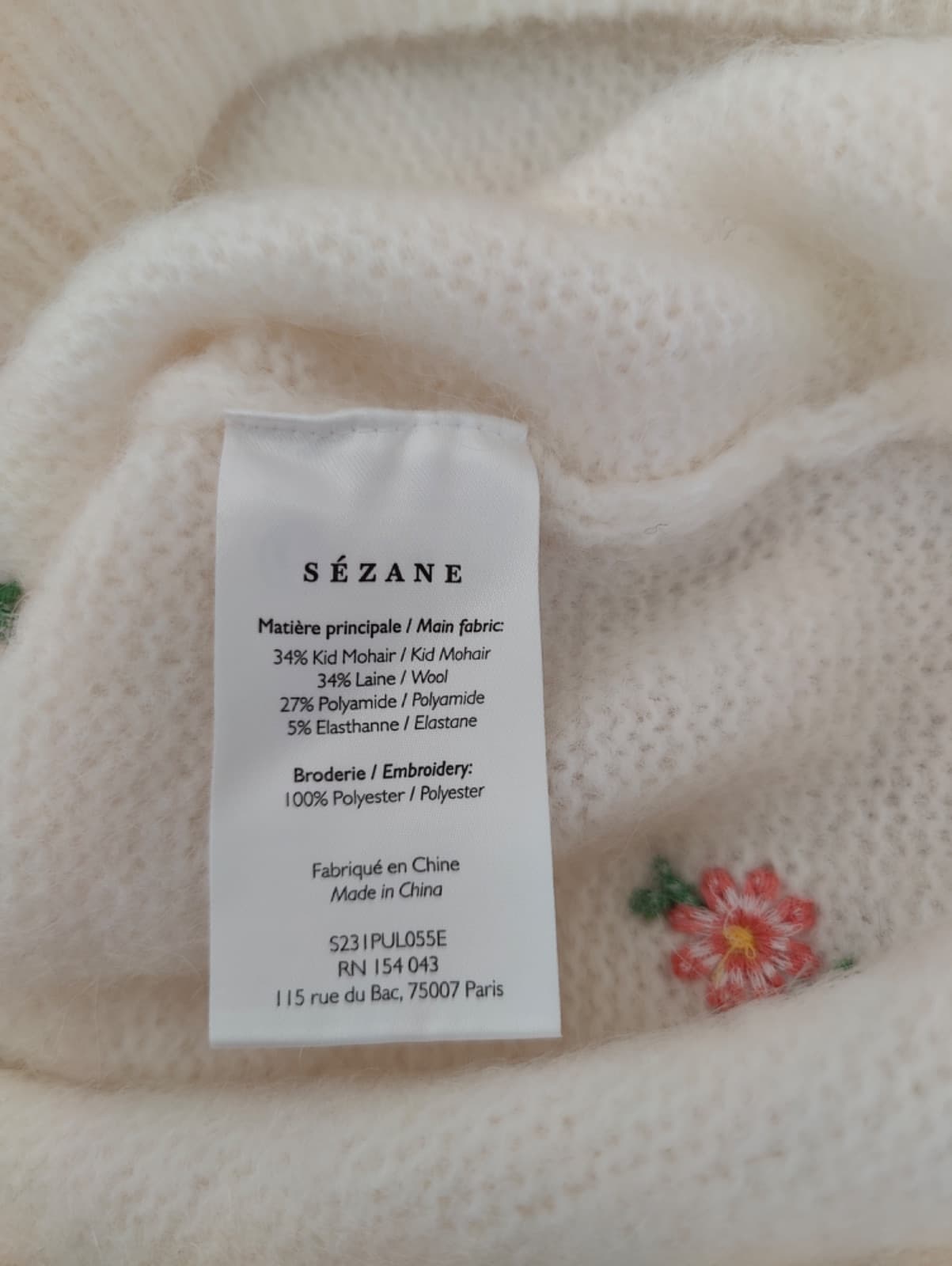 Pull Sézane en mohair à fleurs brodées – Taille XXL — photo 6