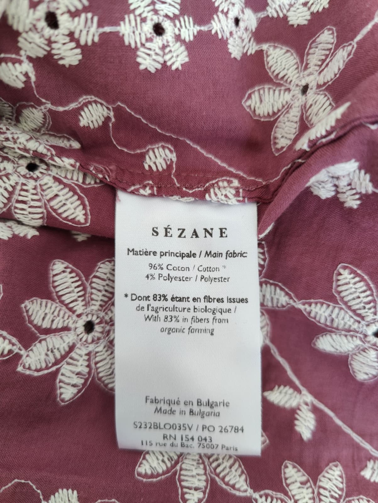 Blouse Sézane bordeaux à broderies florales écrues – Taille 40 — photo 5