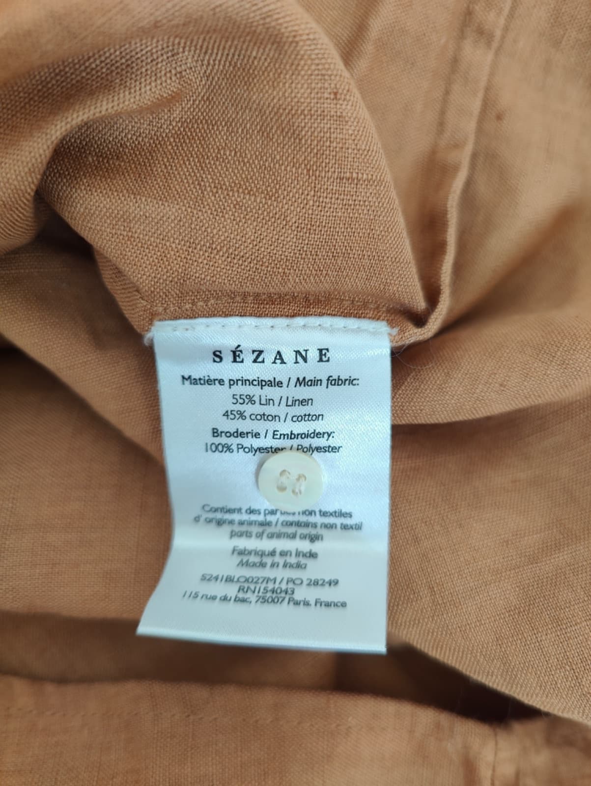 Blouse Sézane en lin brodé camel – Taille 42 — photo 6