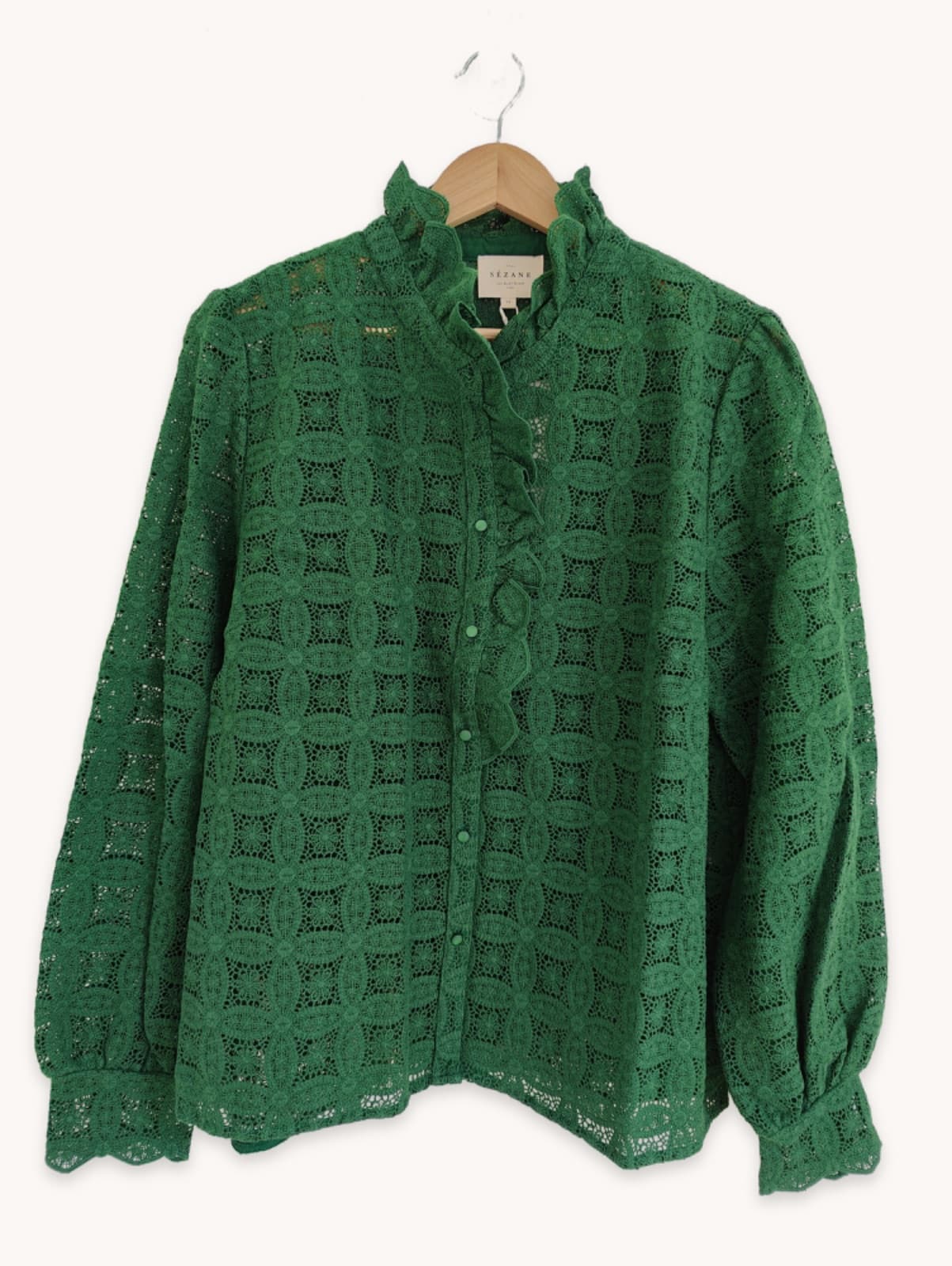 Chemise verte Sézane en dentelle ajourée – Taille 46 — photo 1