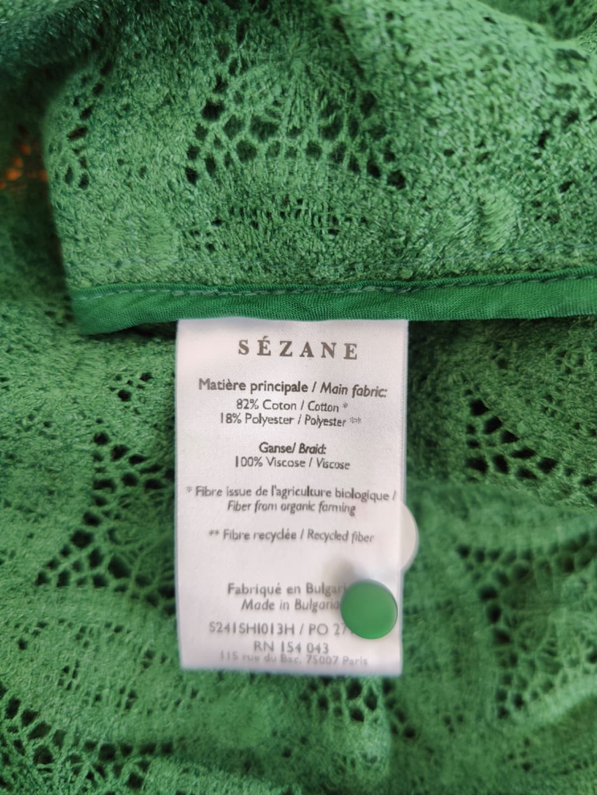 Chemise verte Sézane en dentelle ajourée – Taille 46 — photo 6