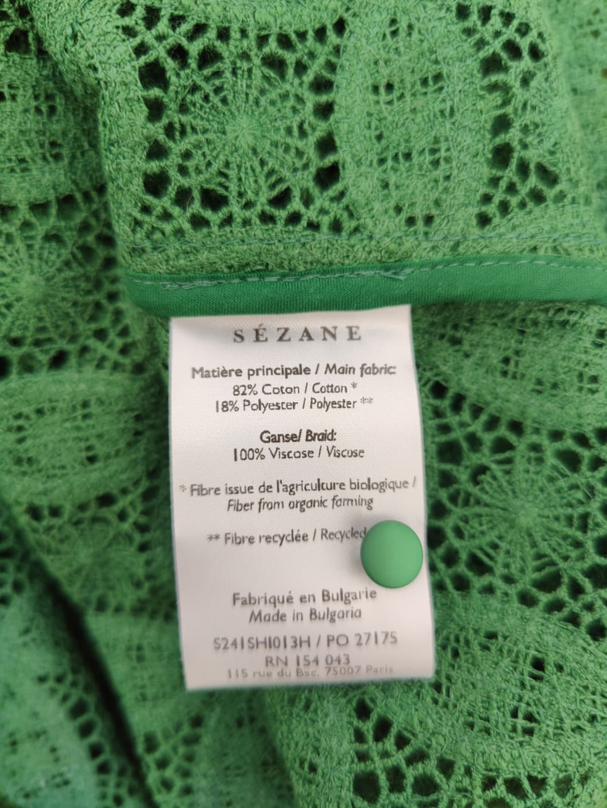 Chemise verte Sézane en dentelle ajourée – Taille 44 — photo 6