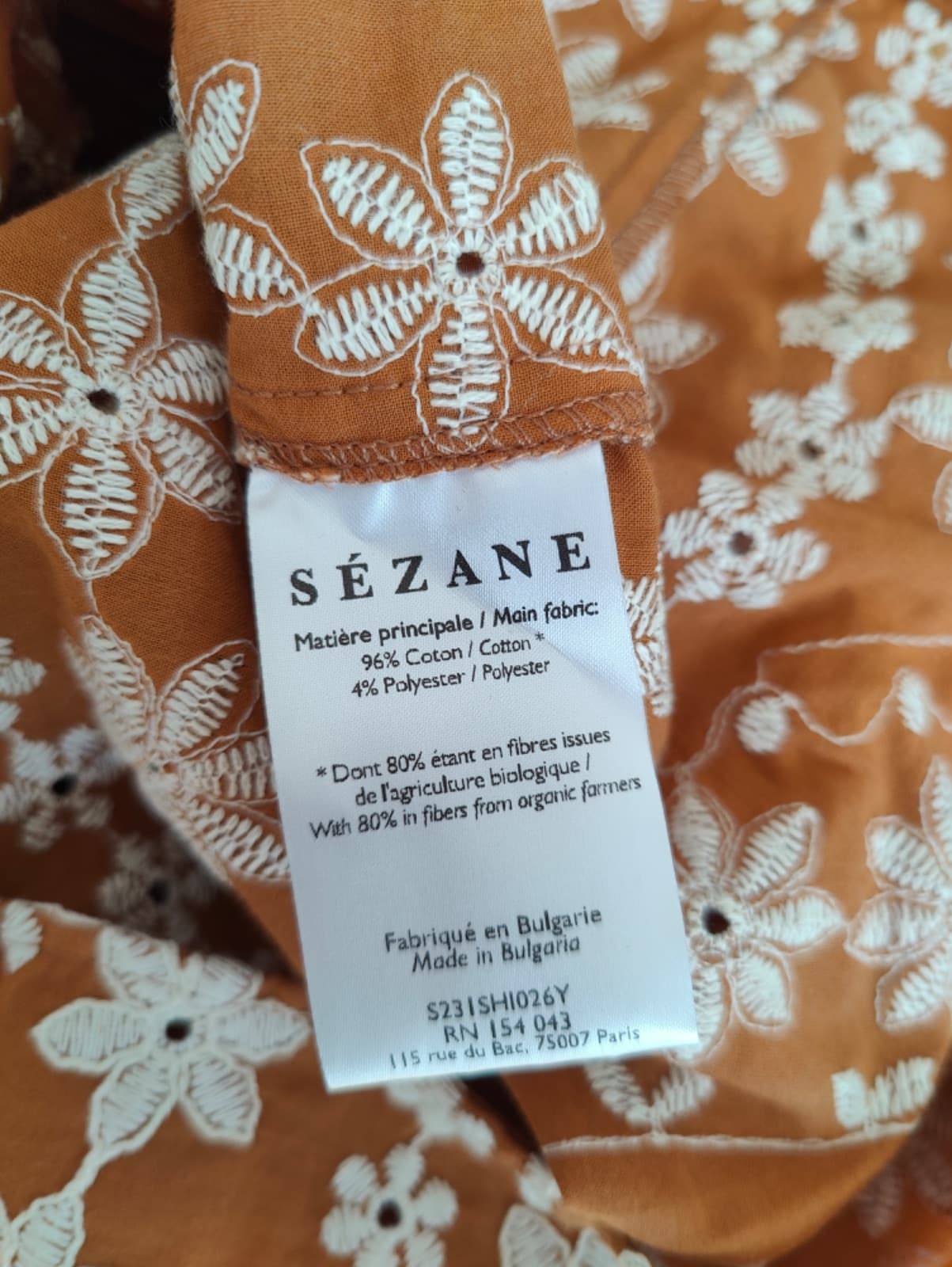 Chemise Sézane camel à broderies florales  – Taille 38 — photo 6