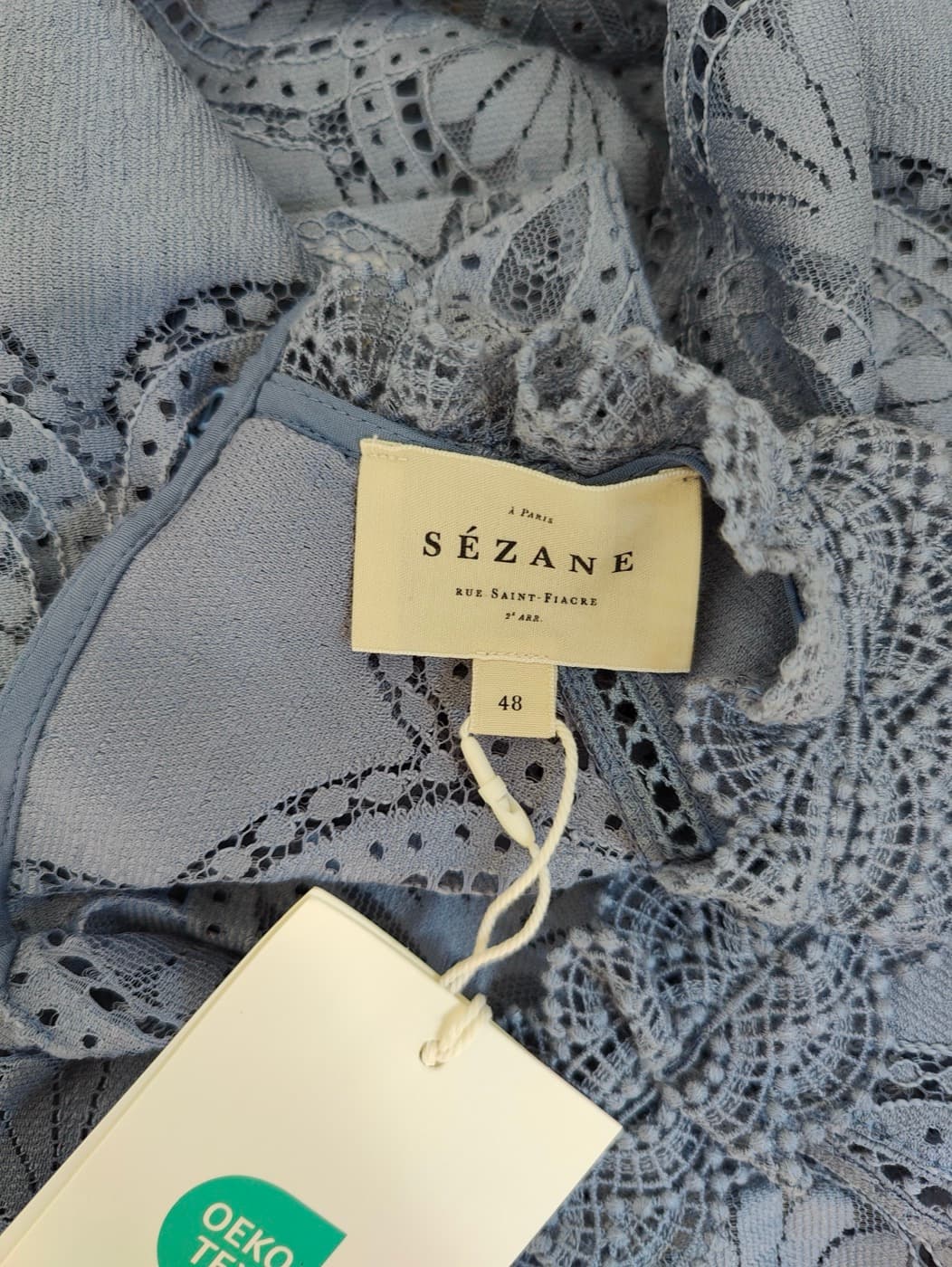 Blouse Sézane en dentelle ajourée bleu ardoise – Taille 48 — photo 5