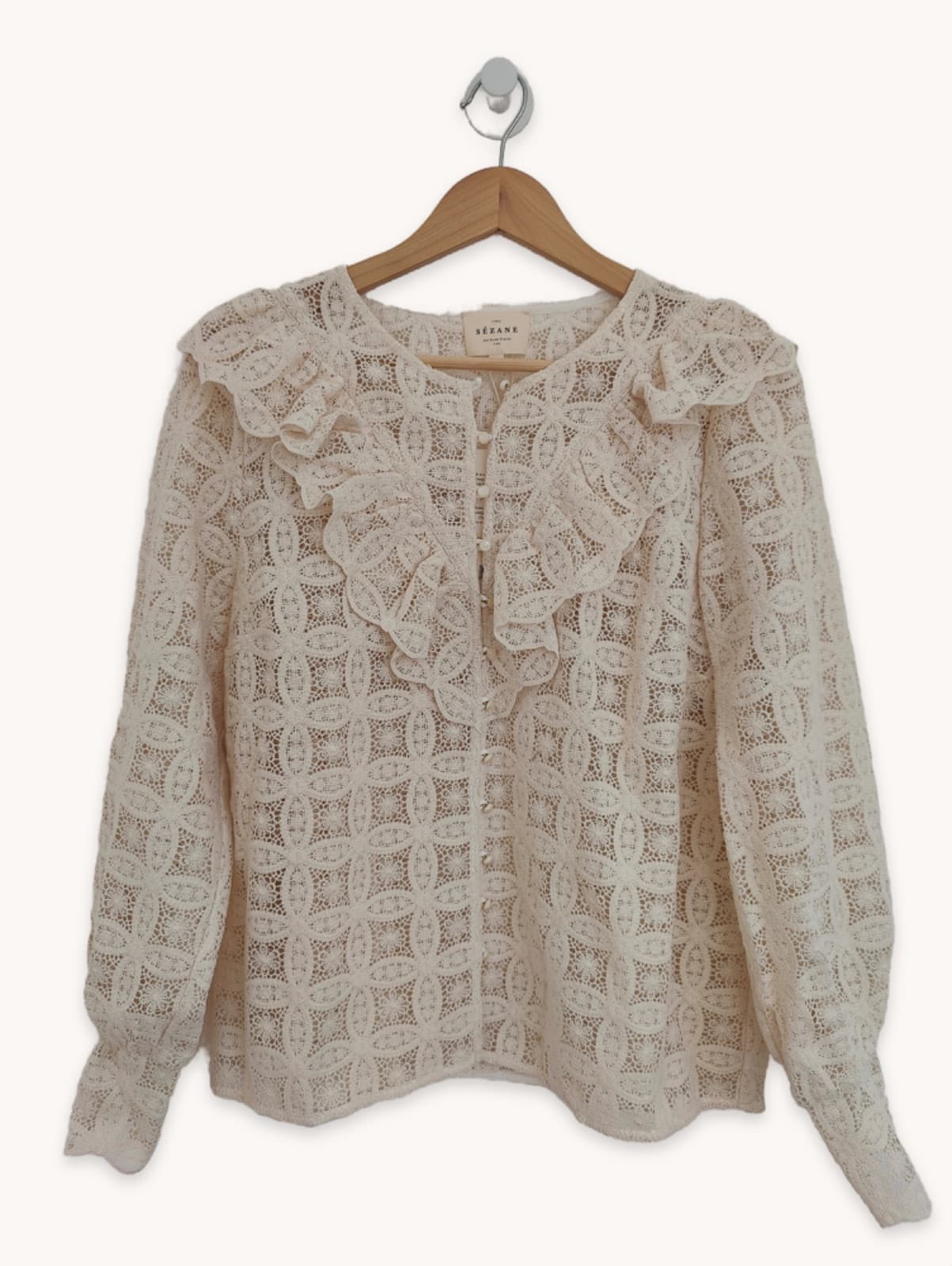 Sézane ecru lace blouse with ruffles – Size 42