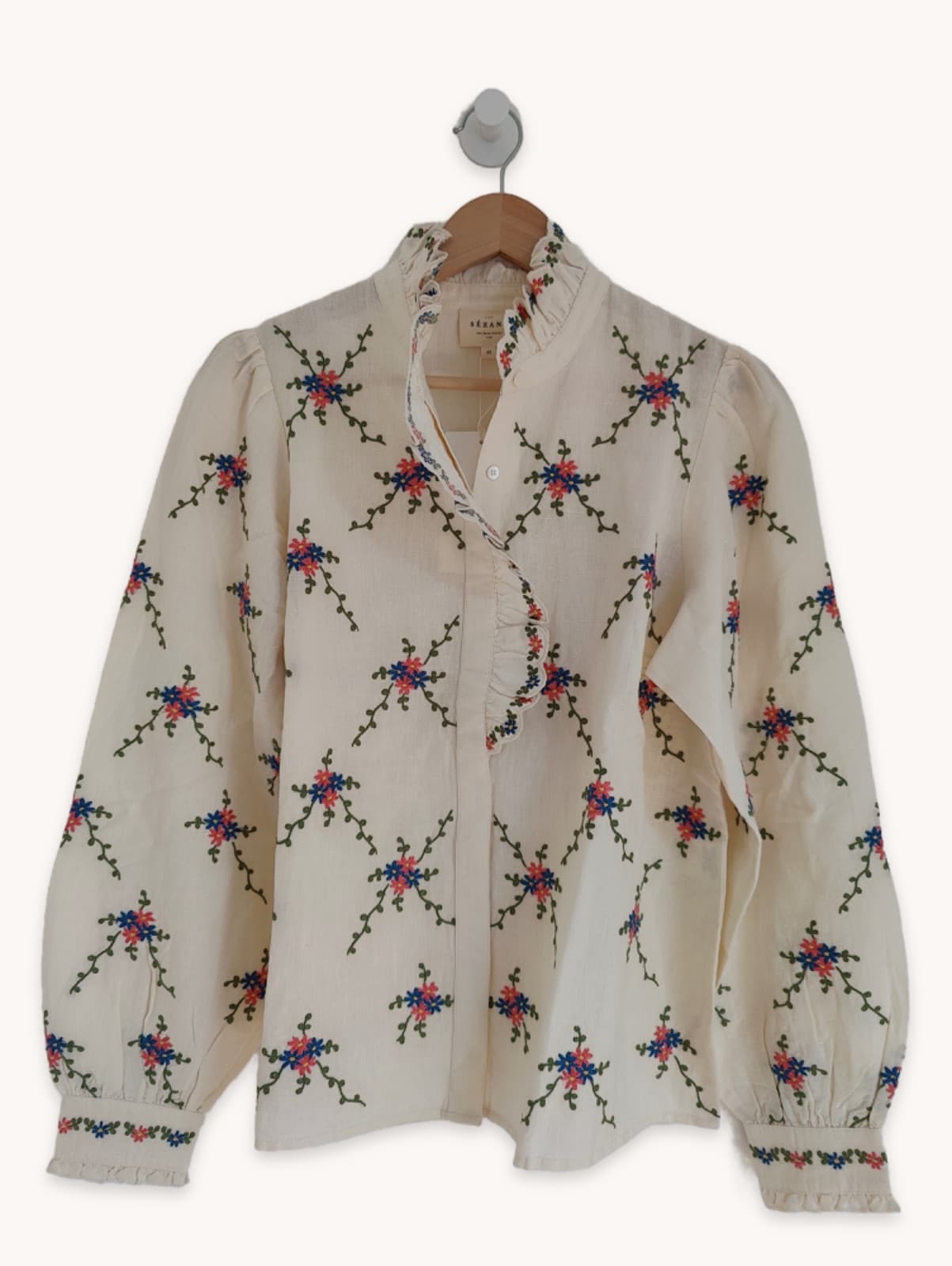 Chemise Sézane en lin écru brodée – Taille 42 — photo 1