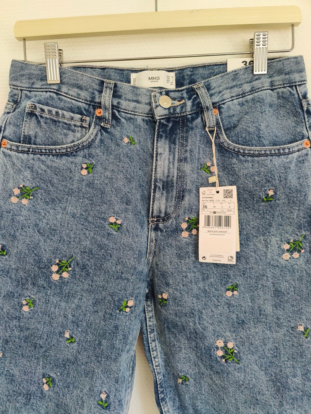 Short Mango en denim à broderie florale – Taille 36 — photo 2