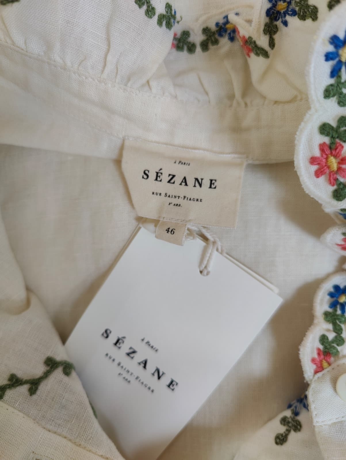 Blouse Sézane en lin à broderie florale – Taille 46 — photo 5
