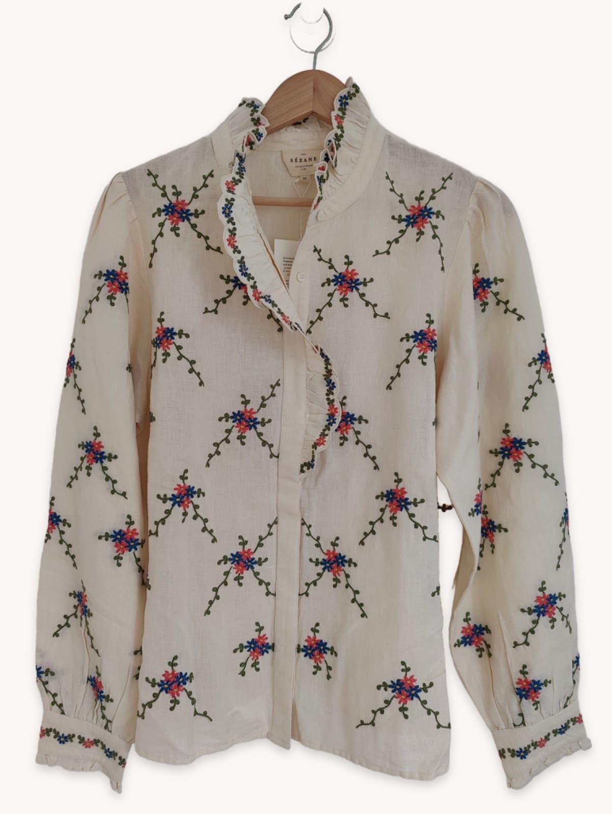 Blouse Sézane en lin à broderie florale – Taille 46 — photo 1