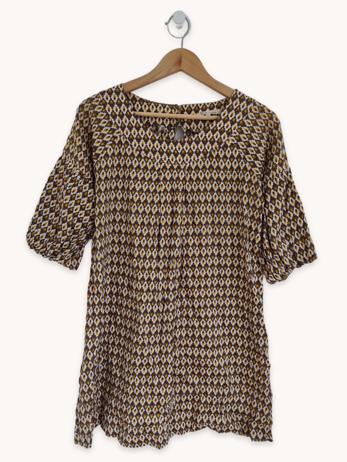 Tunic with brown and mustard geometric print – Size 1