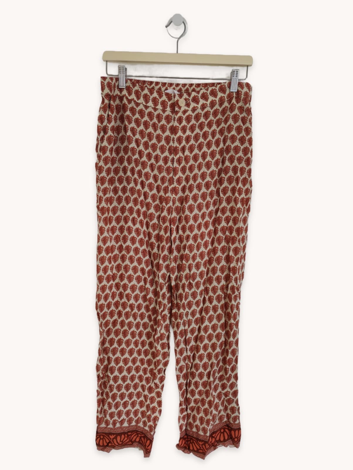Mango broek met ecru bladerprint – Maat L