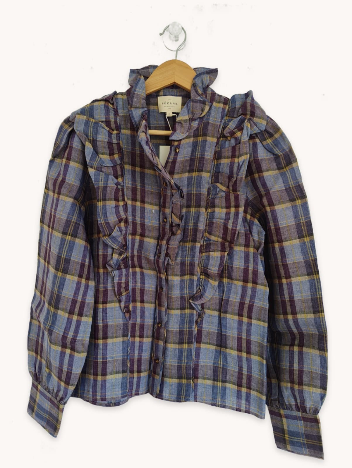 Sézane shirt in blue and burgundy check – Size 40