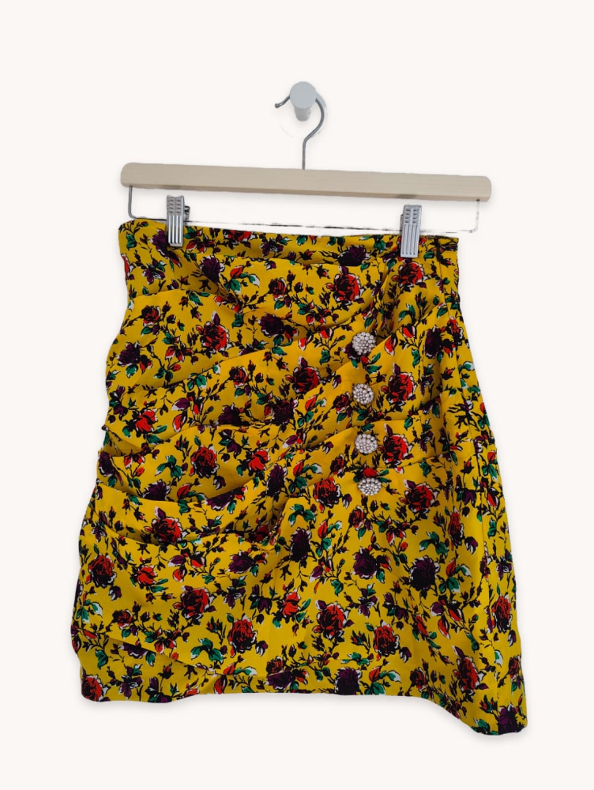 Draped Zara skirt with yellow floral print – Size S