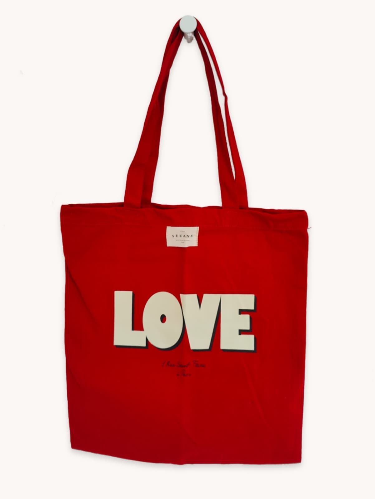 Rode Sézane shopper met LOVE-opdruk